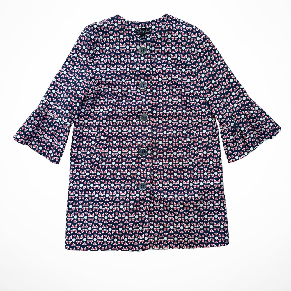 EDEN COURT Navy Geometric Print Button Front Jacket Top Womens Large